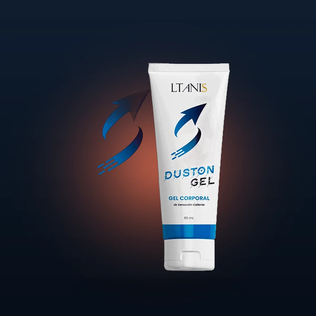 Tubo Duston Gel LTANIS de 65 ml sobre un fondo azul