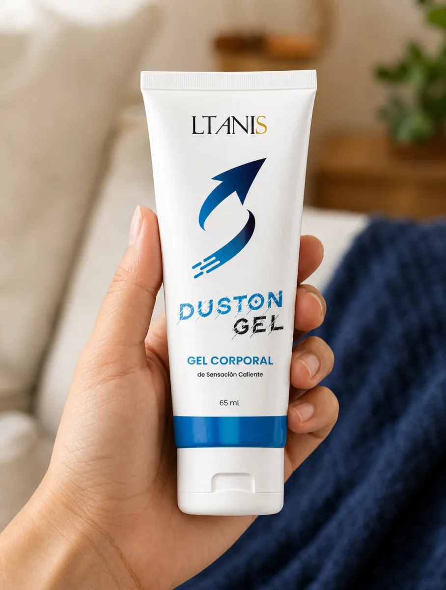 Mano sostiene un tubo de Duston Gel LTANIS de 65 ml